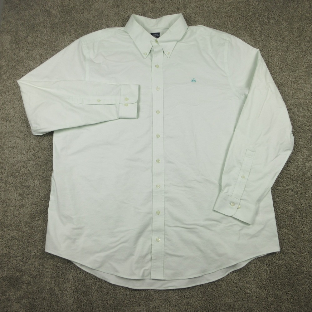 Brooks Brothers Shirt Mens 2XLT Green Solid OCBD Oxford Cloth Stretch‎ Button Up